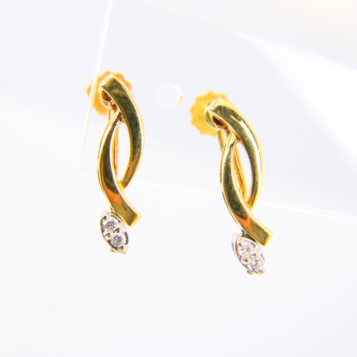 Vintage 18ct Diamond Screw Back Earrings Non Pierced 18 Carat Yellow Gold Boxed