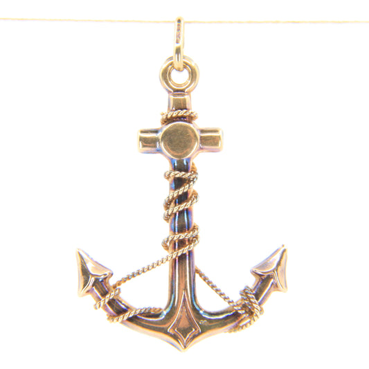 Vintage 9ct Hallmarked Gold Anchor Pendant Blue Detail Rope Charm Gift