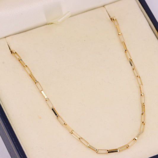 Vintage 9ct Hallmarked Gold 20 Inch Rectangular Box Link Chain Necklace Boxed