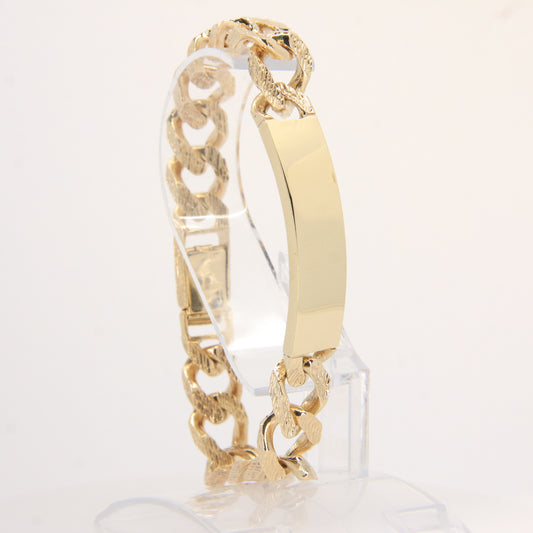 Vintage 9ct Gold ID Bracelet 8.25" Hallmarked Textured Curb Box Clasp Gift