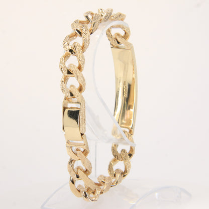 Vintage 9ct Gold ID Bracelet 8.25" Hallmarked Textured Curb Box Clasp Gift