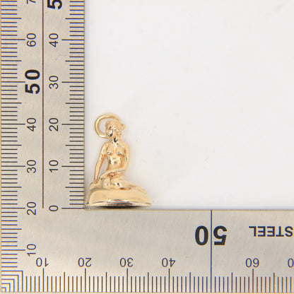 Vintage 14K Yellow Gold Little Mermaid Pendant Denmark Danish Statue Charm Gift