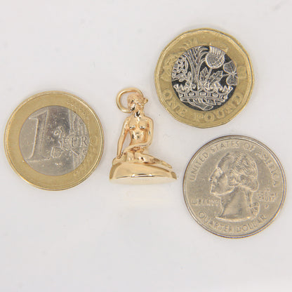 Vintage 14K Yellow Gold Little Mermaid Pendant Denmark Danish Statue Charm Gift