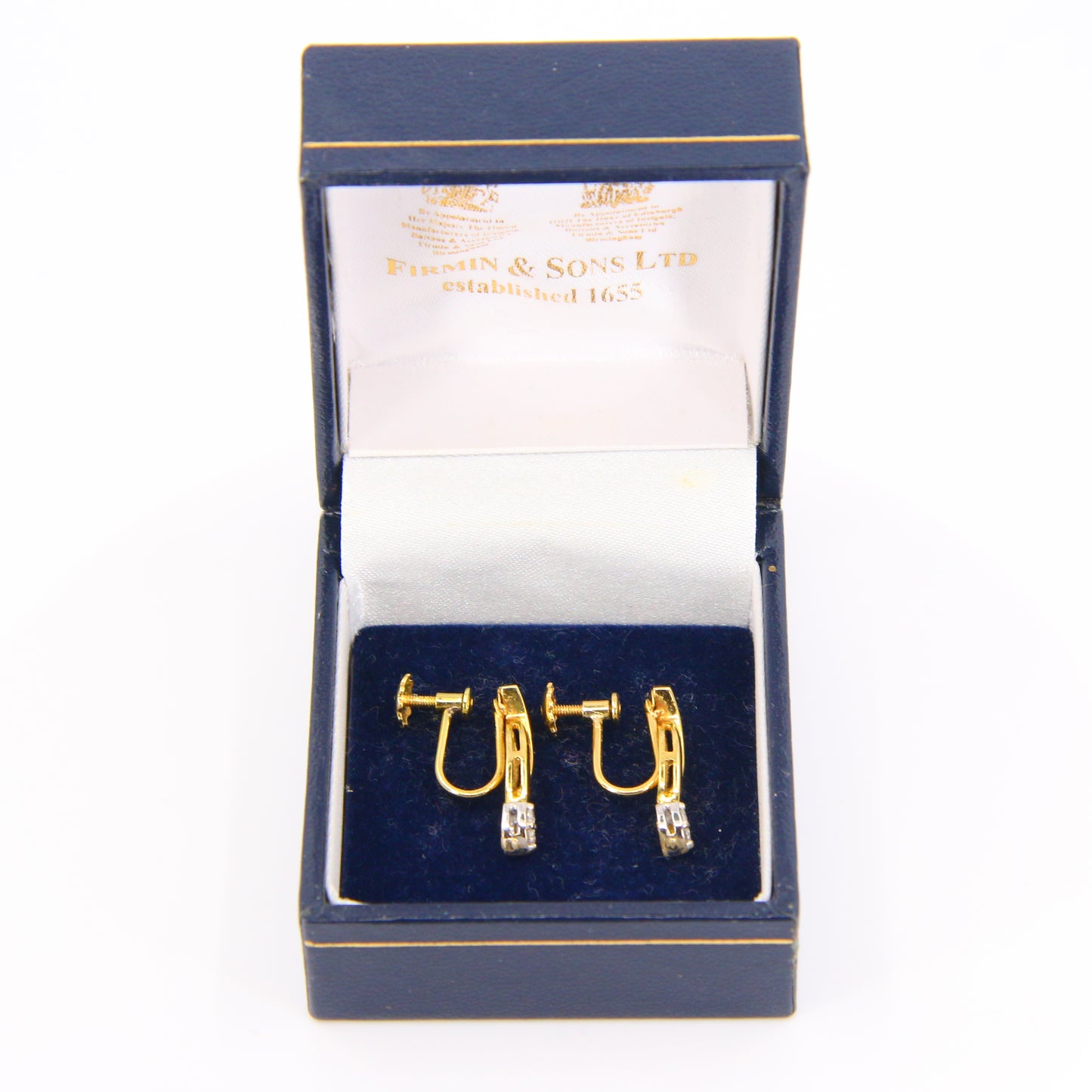 Vintage 18ct Diamond Screw Back Earrings Non Pierced 18 Carat Yellow Gold Boxed