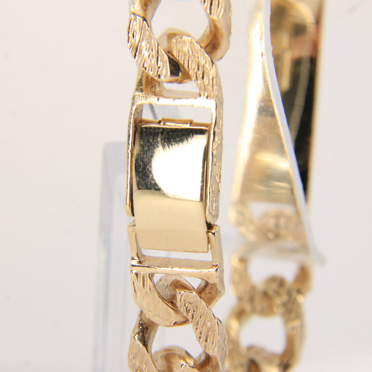 Vintage 9ct Gold ID Bracelet 8.25" Hallmarked Textured Curb Box Clasp Gift