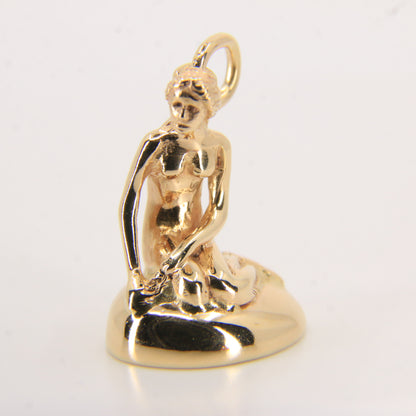 Vintage 14K Yellow Gold Little Mermaid Pendant Denmark Danish Statue Charm Gift