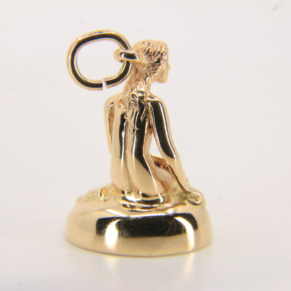 Vintage 14K Yellow Gold Little Mermaid Pendant Denmark Danish Statue Charm Gift