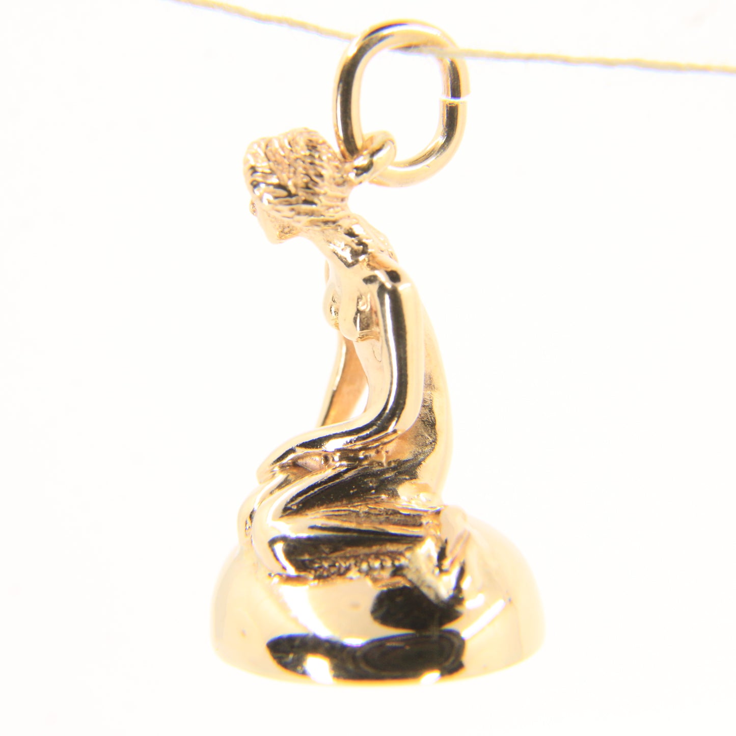 Vintage 14K Yellow Gold Little Mermaid Pendant Denmark Danish Statue Charm Gift