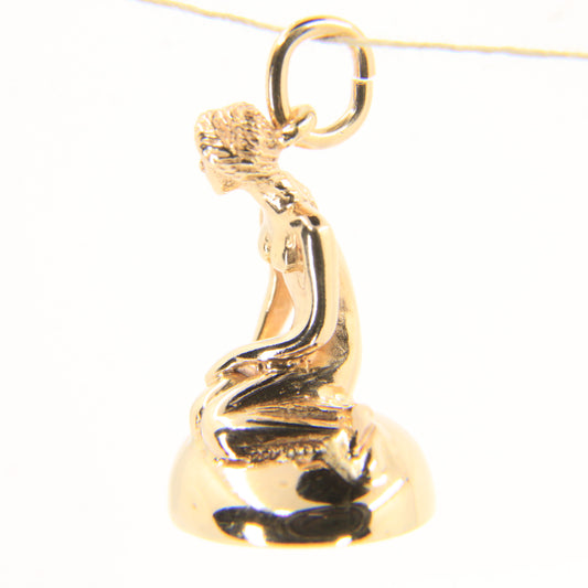 Vintage 14K Yellow Gold Little Mermaid Pendant Denmark Danish Statue Charm Gift
