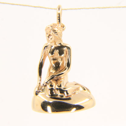 Vintage 14K Yellow Gold Little Mermaid Pendant Denmark Danish Statue Charm Gift