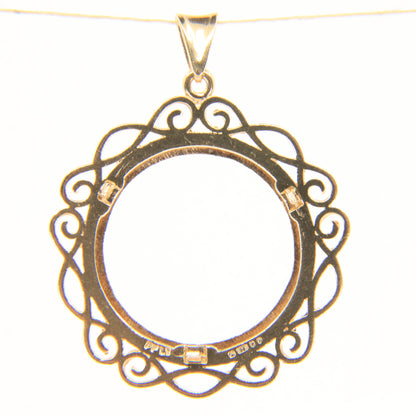 Vintage 9ct Hallmarked Yellow Gold Full Sovereign Coin Mount Pendant Frame