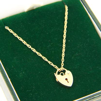 Vintage 9ct Gold 18 inch Heart Lock Singapore Chain Necklace Yellow Gold Boxed