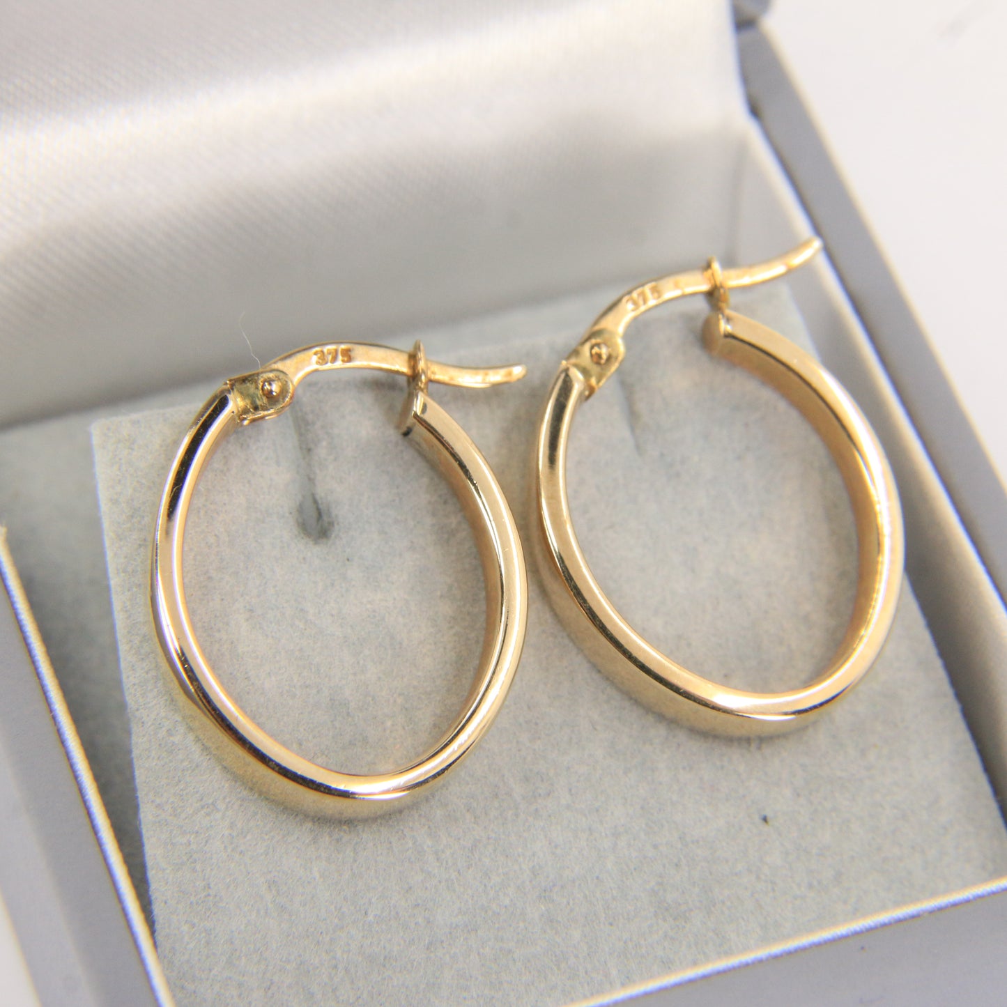 Vintage 9ct Gold Hoop Earrings Oval Lightweight Yellow Gold Boxed Gift