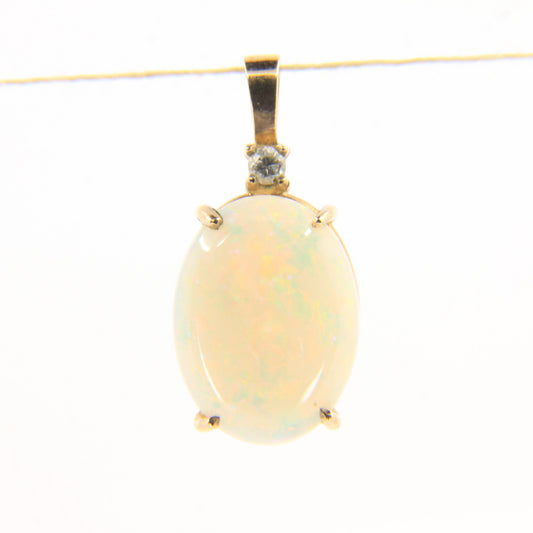Vintage 9ct Hallmarked Yellow Gold Opal CZ Pendant Oval Cabochon Charm Gift