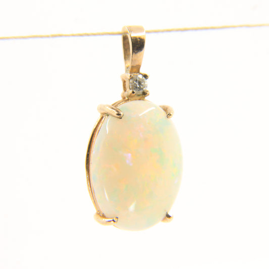 Vintage 9ct Hallmarked Yellow Gold Opal CZ Pendant Oval Cabochon Charm Gift