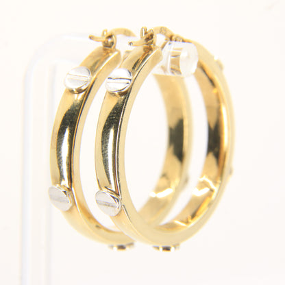 Vintage 9ct Gold Hoop Earrings Cartier Style Screw Design Hallmarked Gift