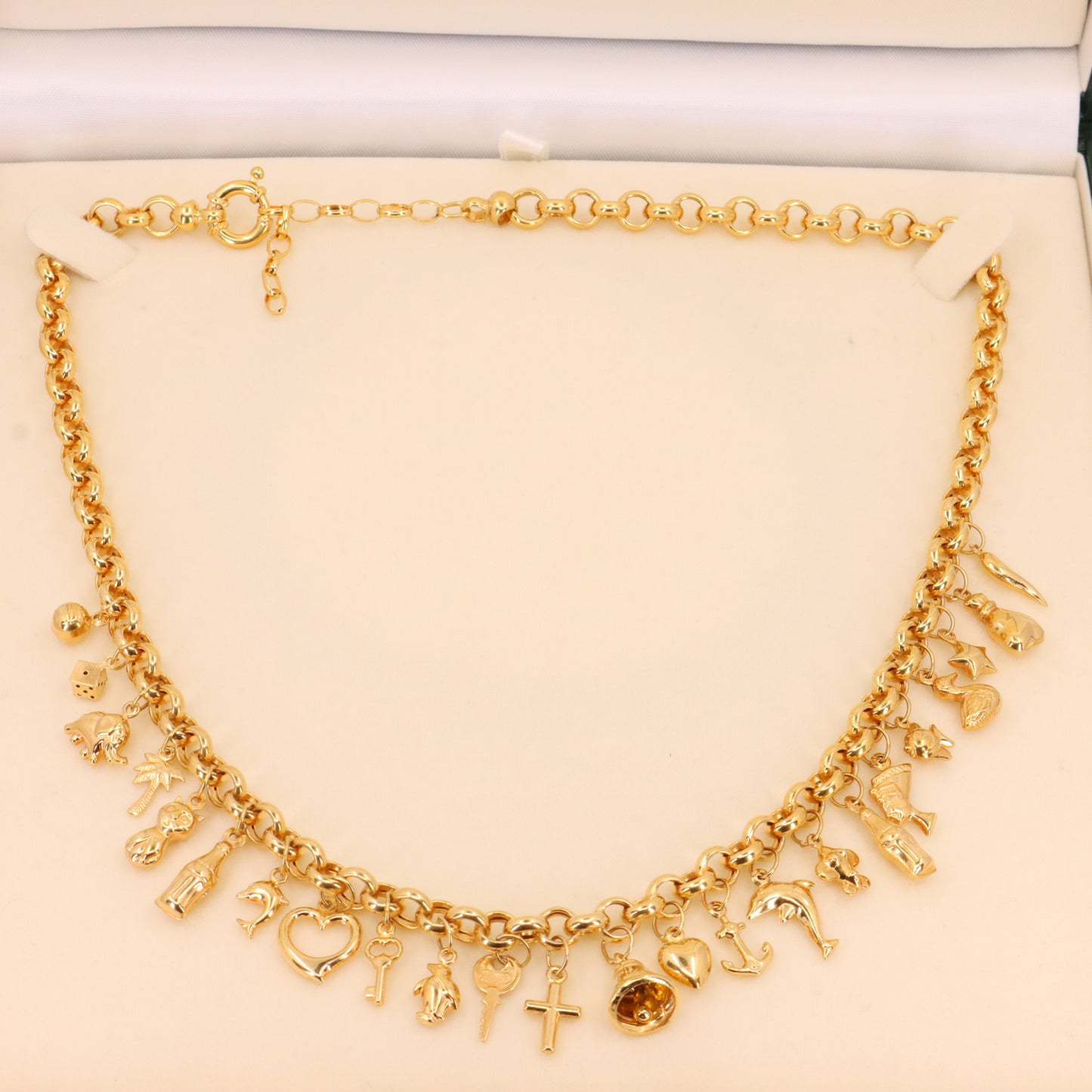 Vintage 9ct Hallmarked Gold Belcher Chain Charm Necklace 20.5 Inch Adjustable Boxed Gift