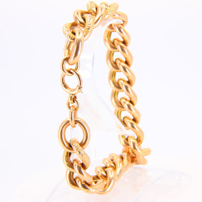 Antique 9ct Rose Gold Victorian Chain Bracelet 9 inch Heavy Link Charm Bracelet