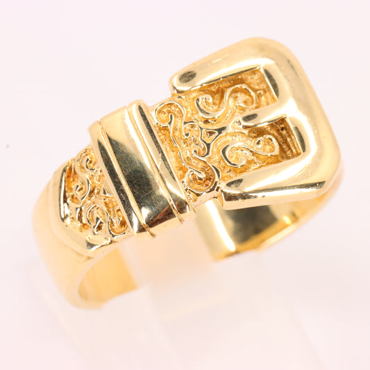 Vintage 9ct Hallmarked Yellow Gold Buckle Ring UK Size W 1/2 Boxed Gift