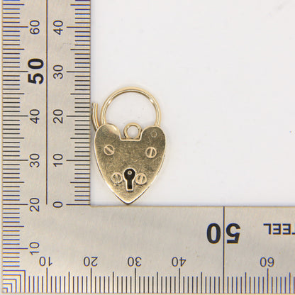 Vintage 9ct Hallmarked Gold Screw Detail Engraved Heart Padlock Pendant Charm