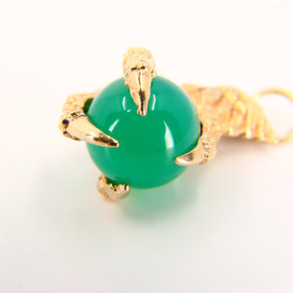 Vintage 9ct Dragons Claw Charm Green Gem 9 Carat Yellow Gold Hallmarked Pendant