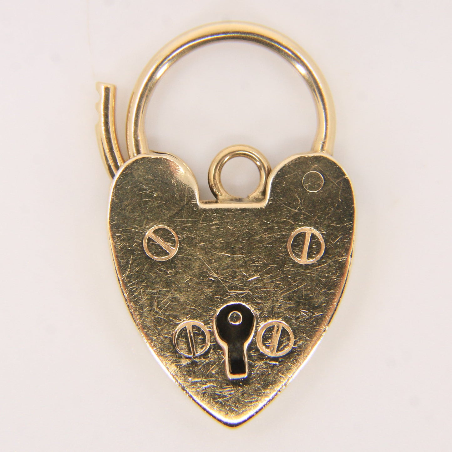 Vintage 9ct Hallmarked Gold Screw Detail Engraved Heart Padlock Pendant Charm