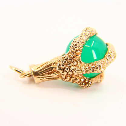 Vintage 9ct Dragons Claw Charm Green Gem 9 Carat Yellow Gold Hallmarked Pendant