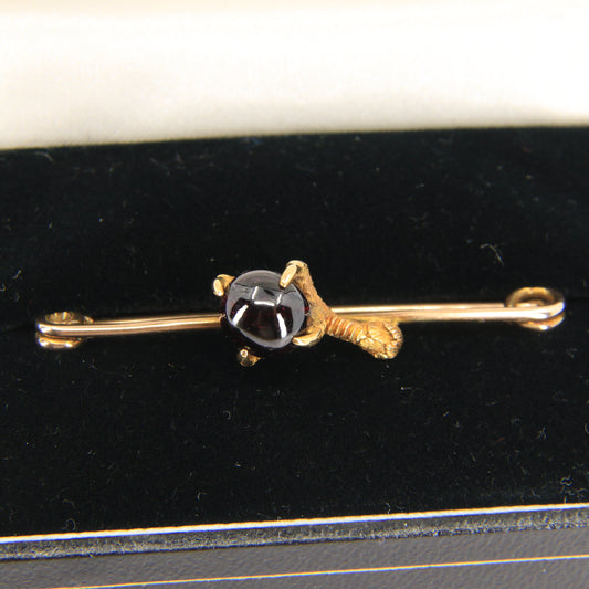 Antique 9ct Garnet Claw Brooch Yellow Gold Eagle or Dragon’s Claw Boxed Gift
