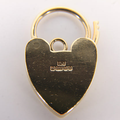 Vintage 9ct Hallmarked Gold Screw Detail Engraved Heart Padlock Pendant Charm