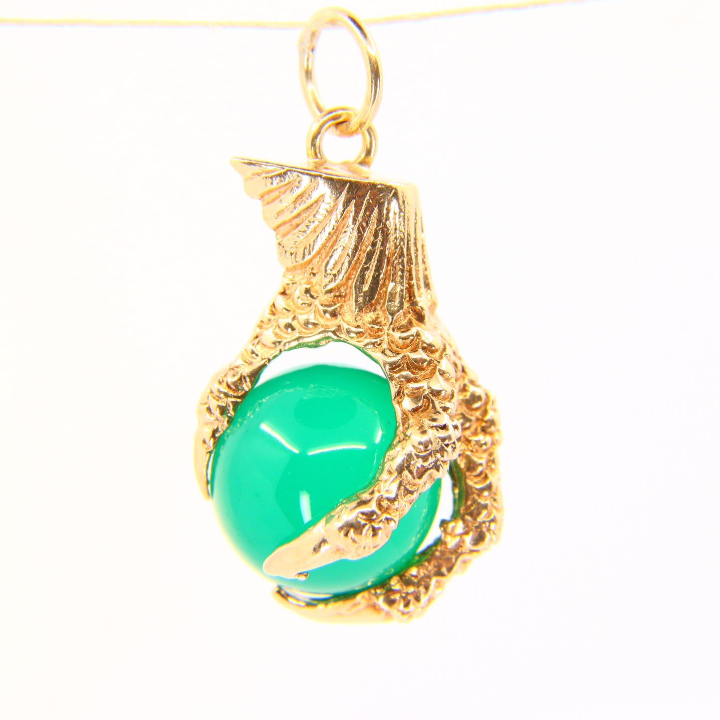 Vintage 9ct Dragons Claw Charm Green Gem 9 Carat Yellow Gold Hallmarked Pendant