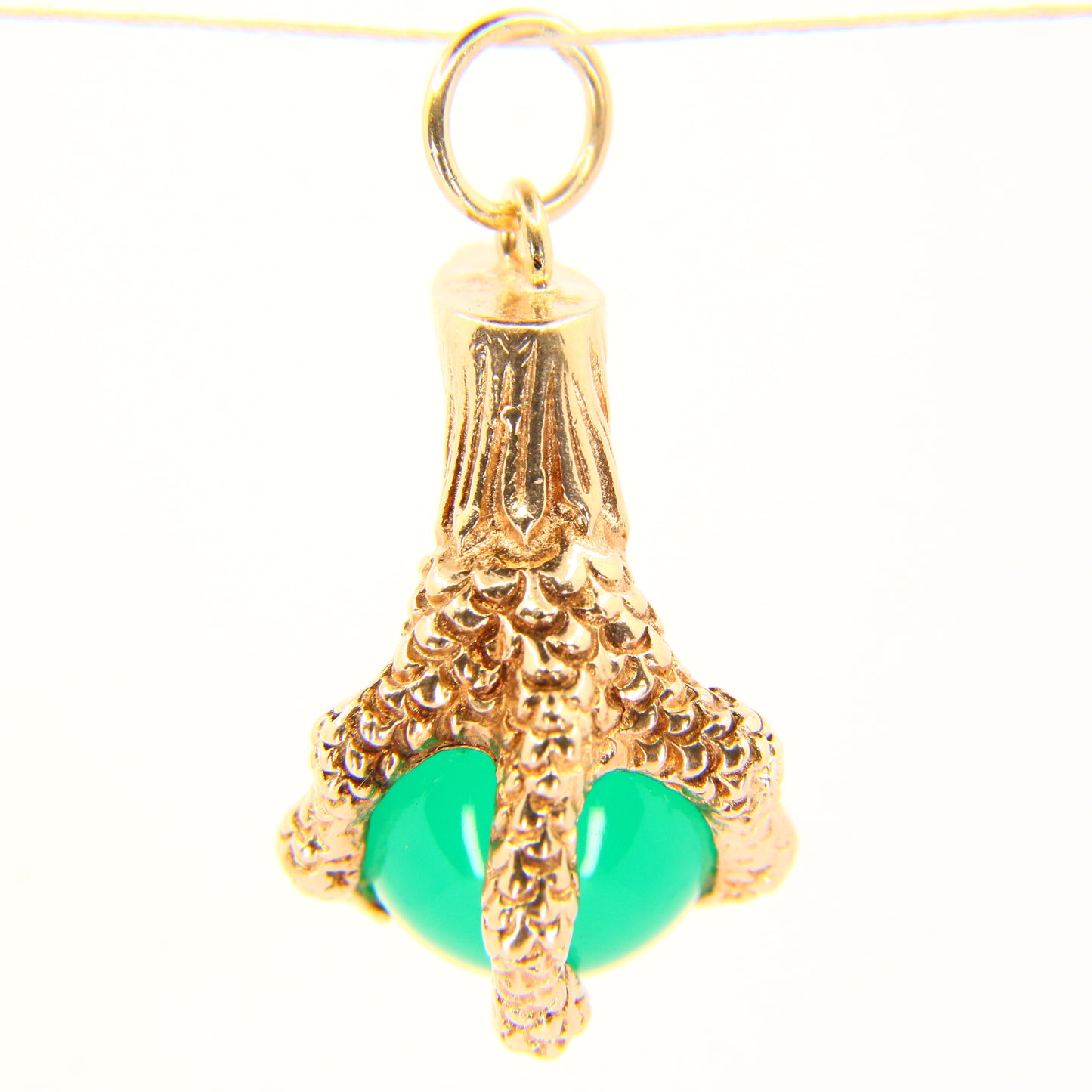 Vintage 9ct Dragons Claw Charm Green Gem 9 Carat Yellow Gold Hallmarked Pendant