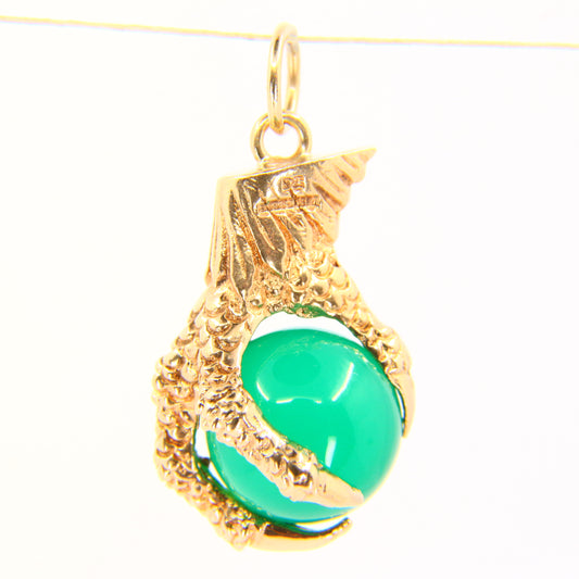 Vintage 9ct Dragons Claw Charm Green Gem 9 Carat Yellow Gold Hallmarked Pendant