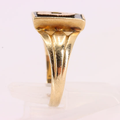 Antique 9ct Yellow Gold Onyx Victorian Mourning Ring Initial C UK Size O Boxed