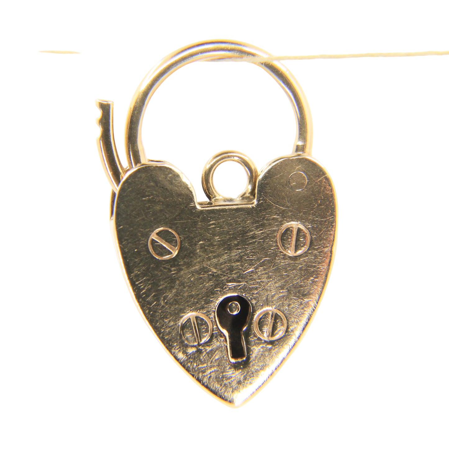 Vintage 9ct Hallmarked Gold Screw Detail Engraved Heart Padlock Pendant Charm