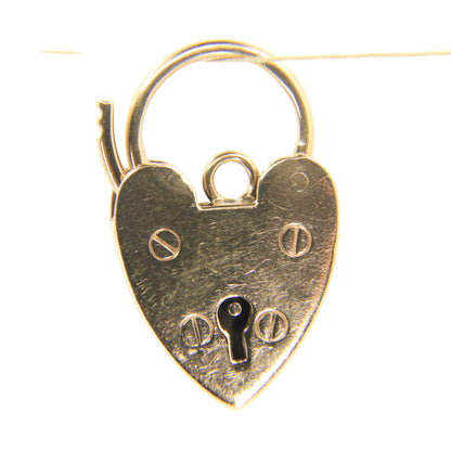 Vintage 9ct Hallmarked Gold Screw Detail Engraved Heart Padlock Pendant Charm