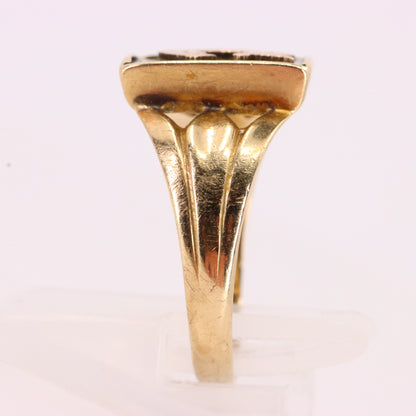 Antique 9ct Yellow Gold Onyx Victorian Mourning Ring Initial C UK Size O Boxed