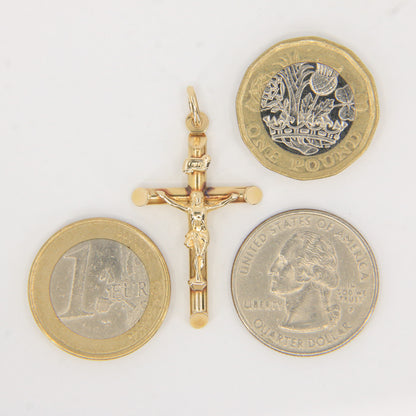 Vintage 9ct Crucifix Cross Yellow Gold Pendant Charm Classic Religious Gift