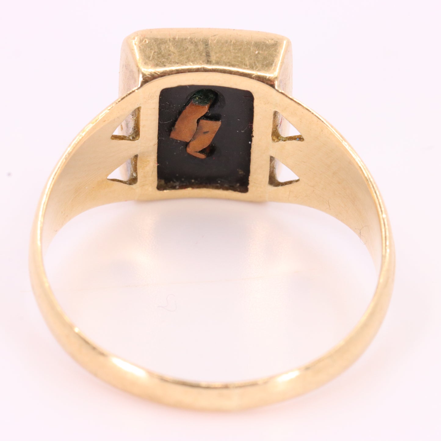 Antique 9ct Yellow Gold Onyx Victorian Mourning Ring Initial C UK Size O Boxed