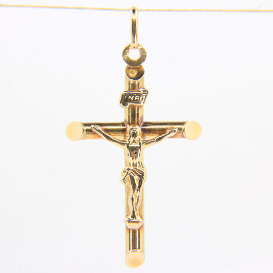 Vintage 9ct Crucifix Cross Yellow Gold Pendant Charm Classic Religious Gift