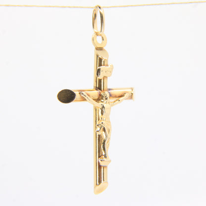 Vintage 9ct Crucifix Cross Yellow Gold Pendant Charm Classic Religious Gift