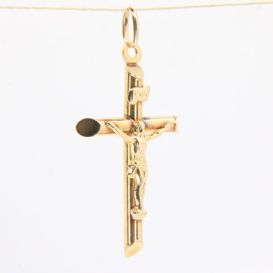 Vintage 9ct Crucifix Cross Yellow Gold Pendant Charm Classic Religious Gift