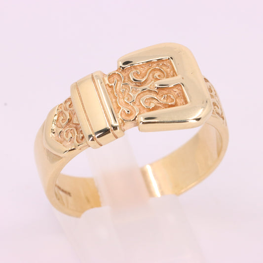 Vintage 9ct Hallmarked Yellow Gold Buckle Statement Ring UK Size Z+5 Boxed Gift