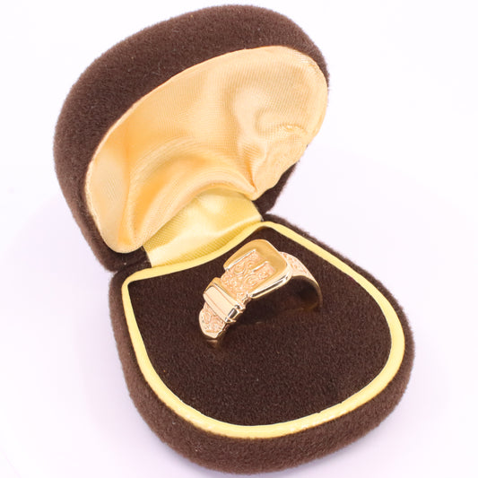 Vintage 9ct Hallmarked Yellow Gold Buckle Statement Ring UK Size Z+5 Boxed Gift