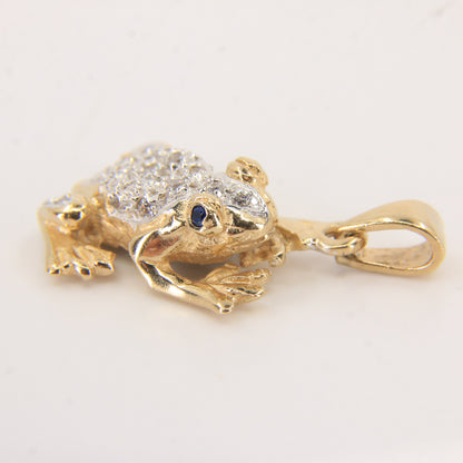 Vintage 9ct Hallmarked Gold Frog Pendant CZ Cluster Animal Charm Gift