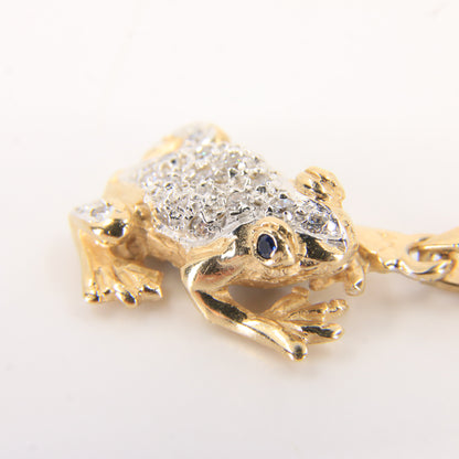 Vintage 9ct Hallmarked Gold Frog Pendant CZ Cluster Animal Charm Gift
