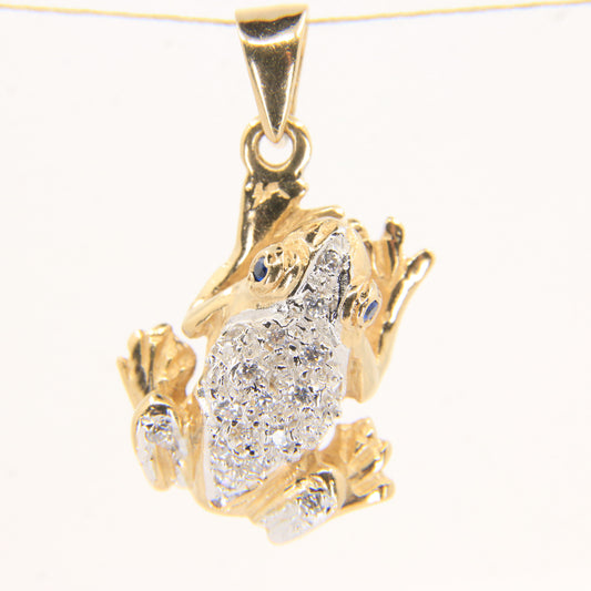 Vintage 9ct Hallmarked Gold Frog Pendant CZ Cluster Animal Charm Gift