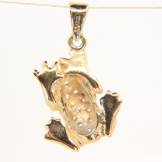 Vintage 9ct Hallmarked Gold Frog Pendant CZ Cluster Animal Charm Gift