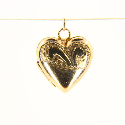 Vintage Miniature 9ct Heart Locket Charm Detailed Yellow Gold Hallmarked 2 Photo Pendant