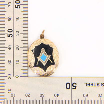 Antique 9ct B&F Gold Masonic Locket Enamel Detailed Pendant Back & Front Charm