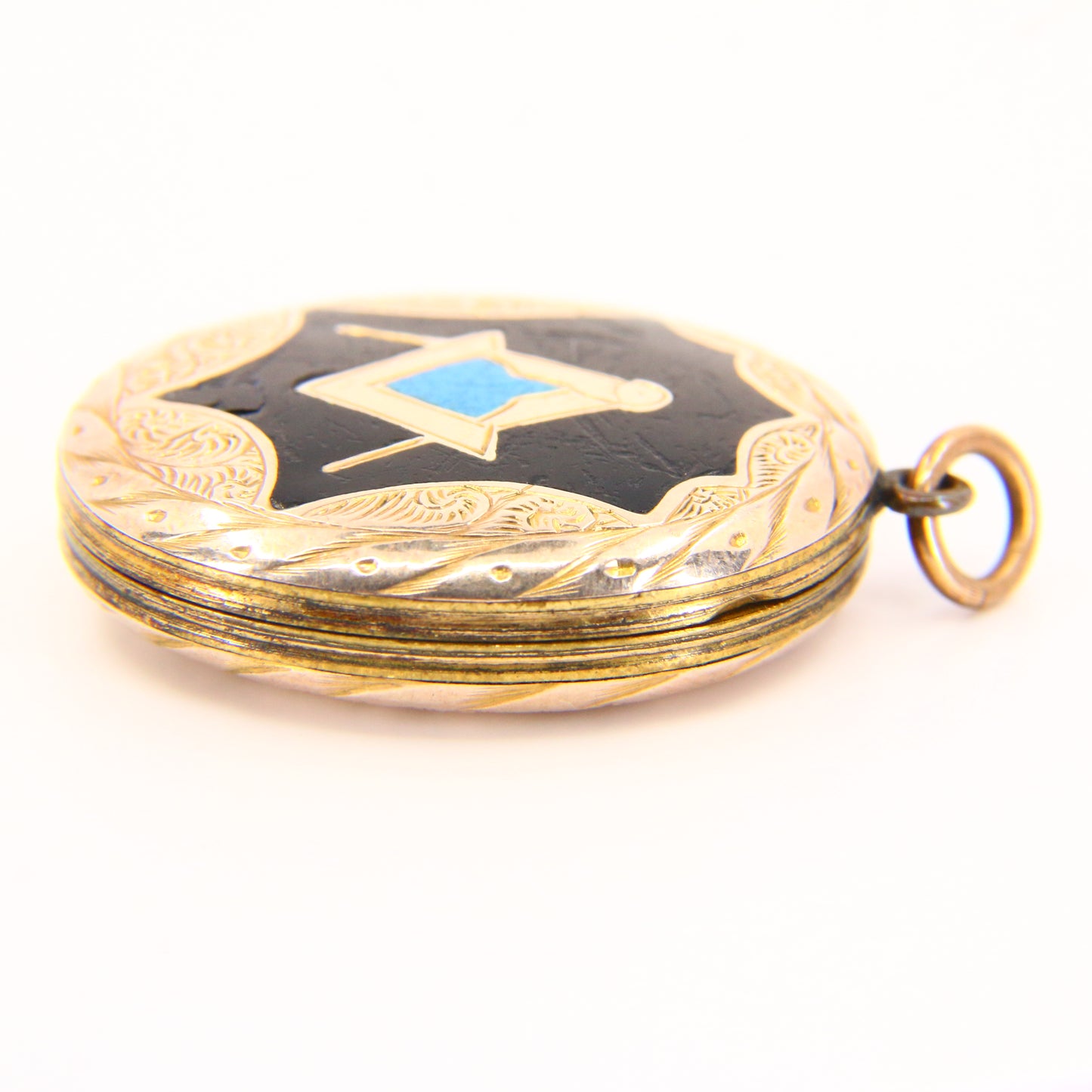 Antique 9ct B&F Gold Masonic Locket Enamel Detailed Pendant Back & Front Charm